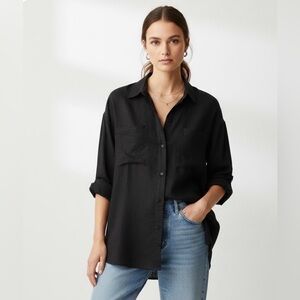 H&M Linen Blend Oversized Lagenlook Shirt Button Up MEDIUM Black Gothic Capsule